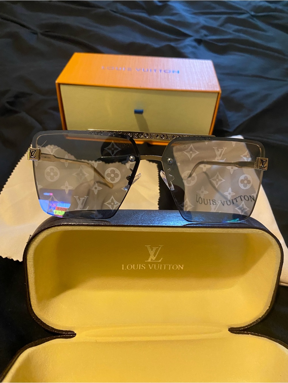 Louis Vuitton Men’s Black Monogram Rimless Sunglasses